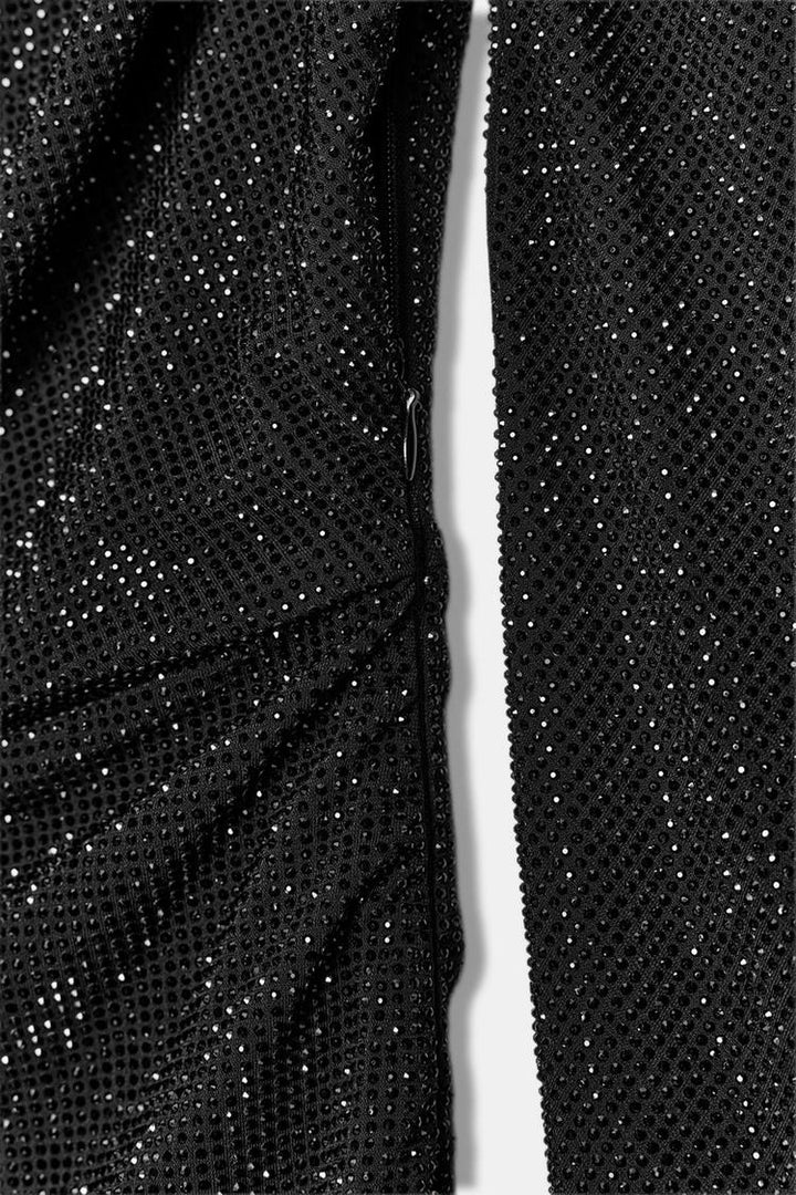 Asymmetric Rhinestone Mini Dress