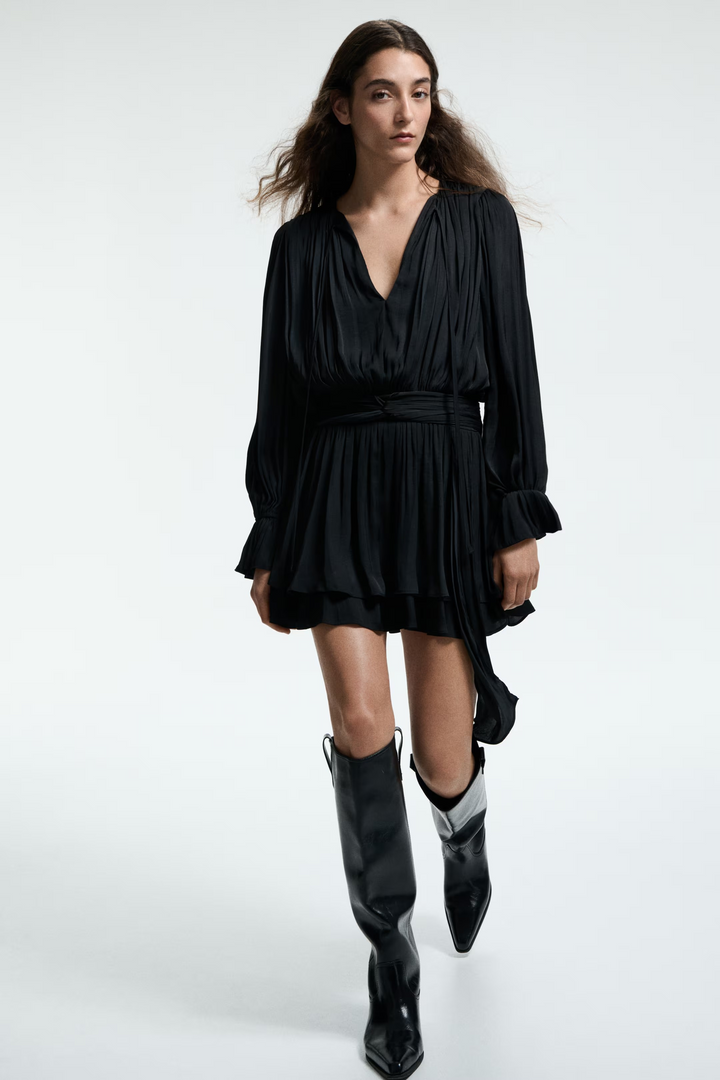 Gathered Noir Mini Dress