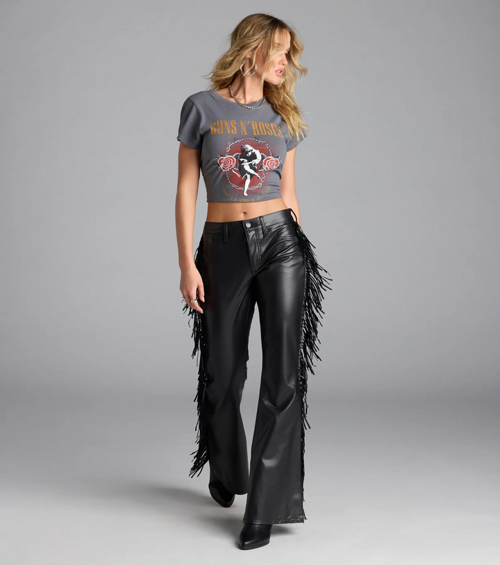 Leather Fringe Flare Pants
