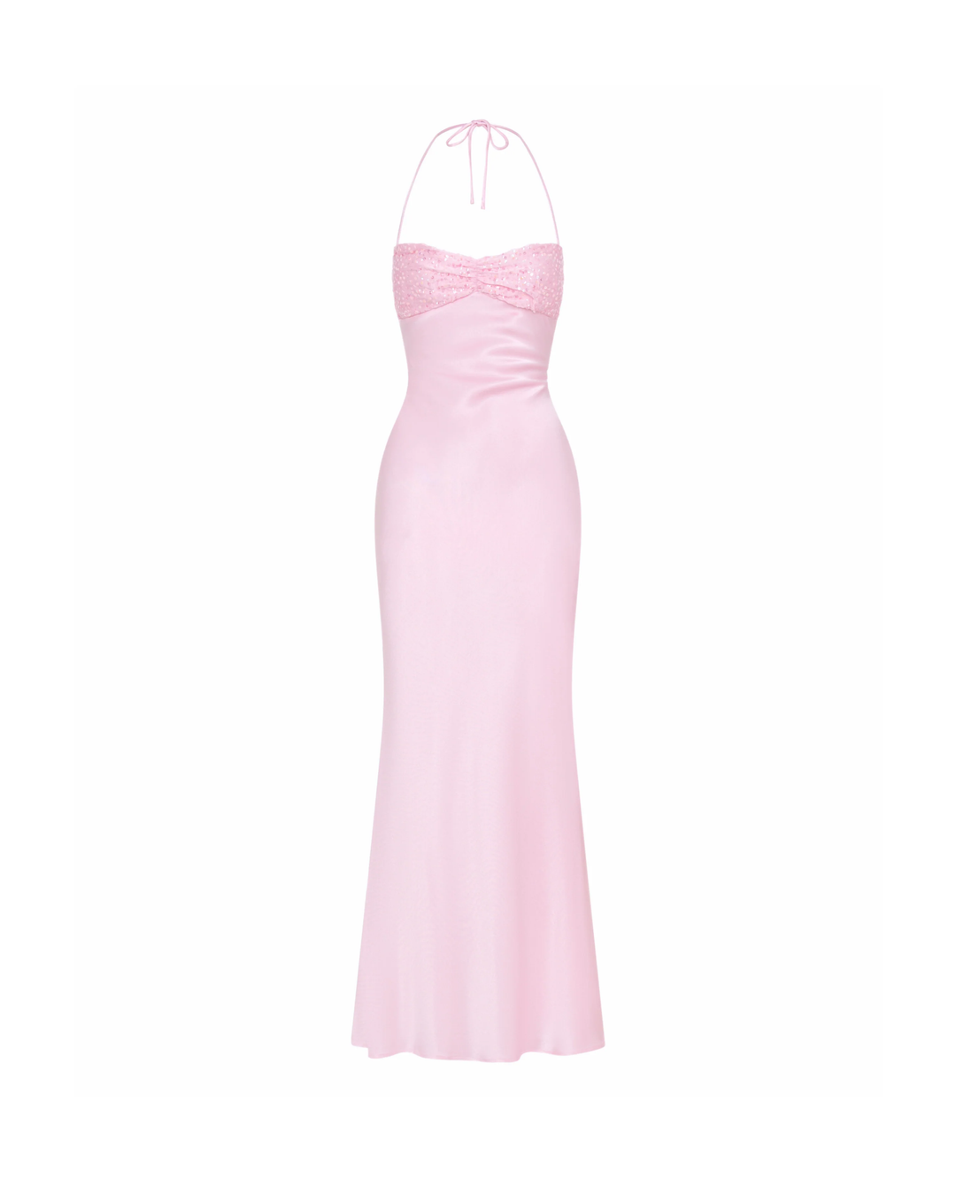 Rosalie Sequin Halter Satin Gown
