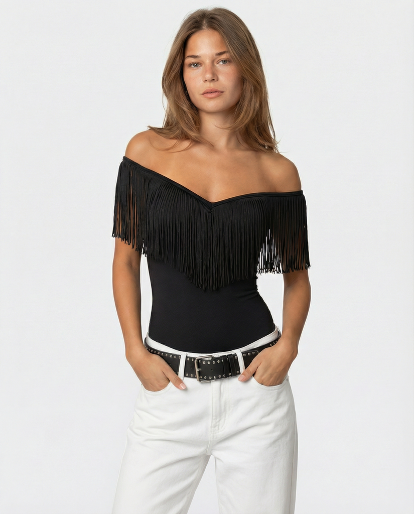 Luxe Black Fringe Top – Charlie Suede