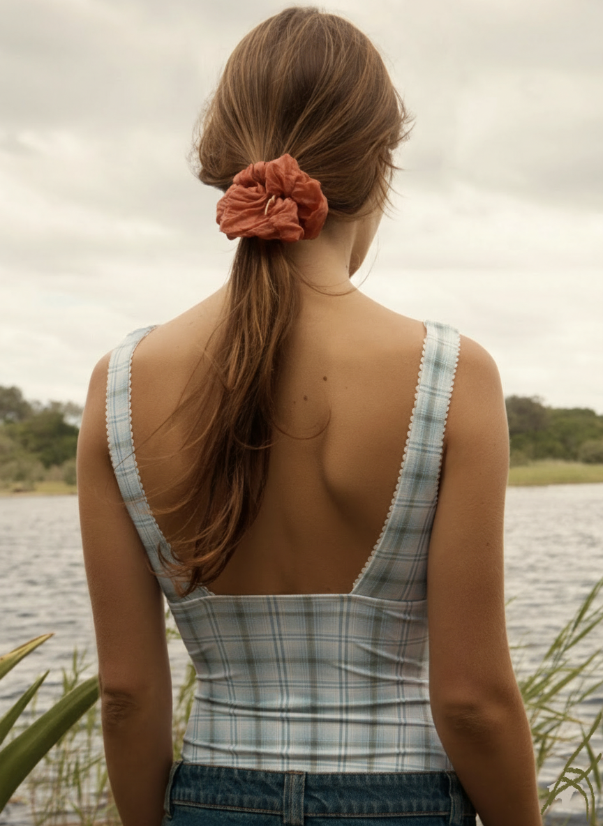 Soft Check Plunge Top