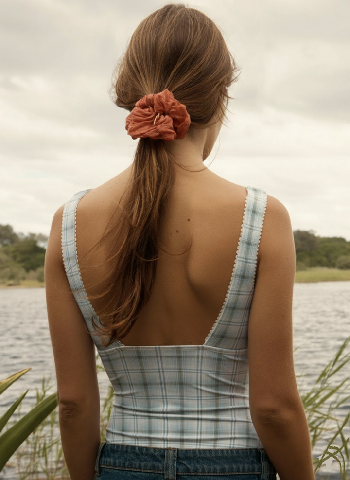 Soft Check Plunge Top