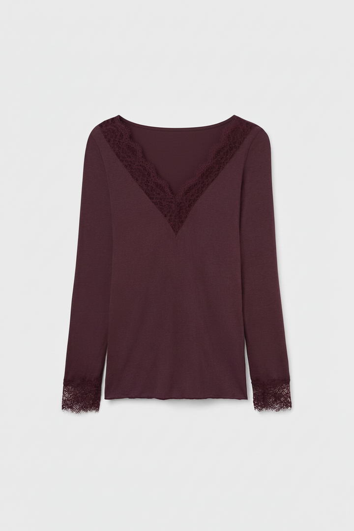Wine Lace V Neck Top