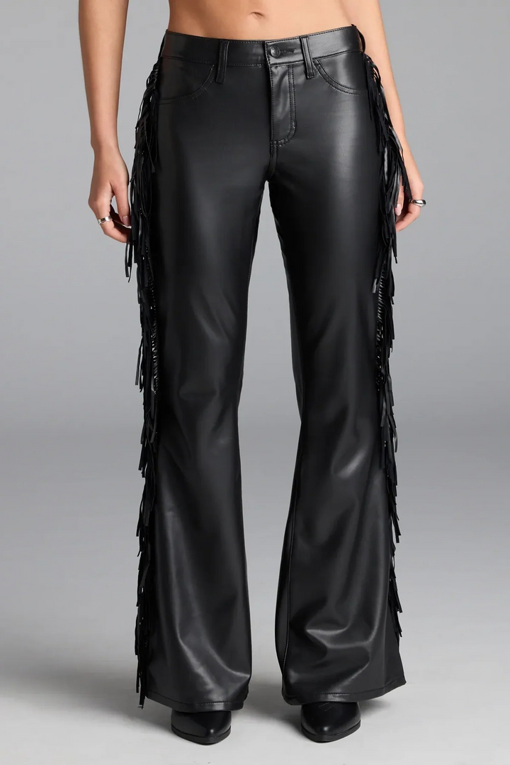 Leather Fringe Flare Pants