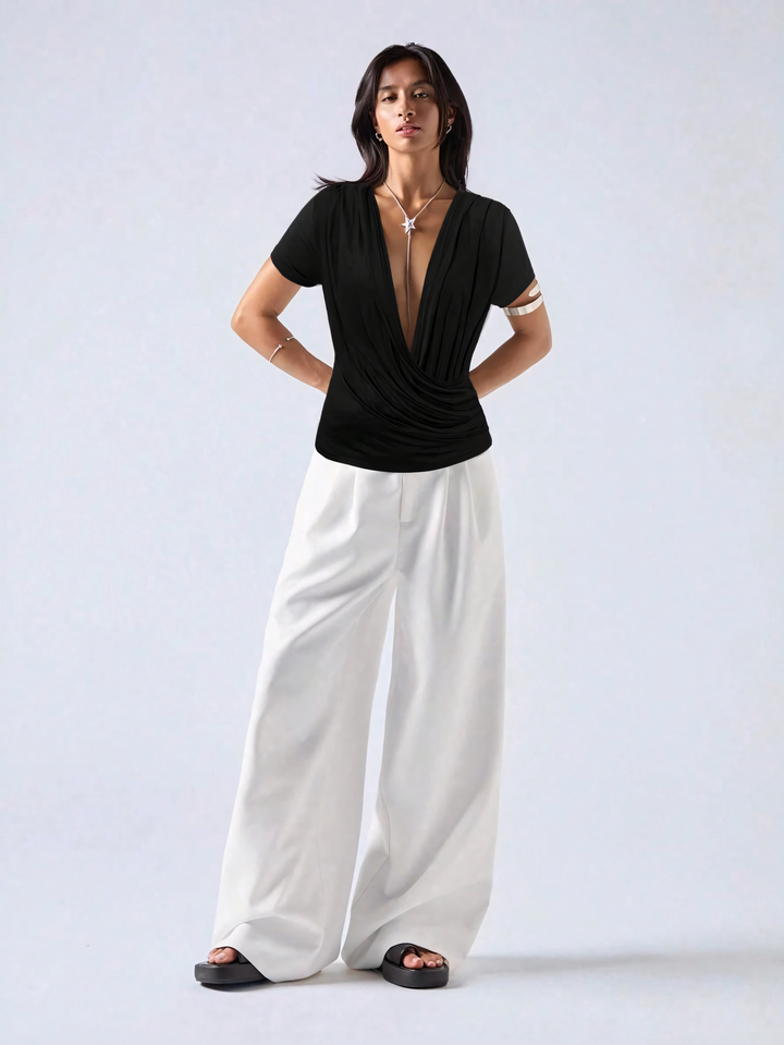 Noir Cascade Wrap Top