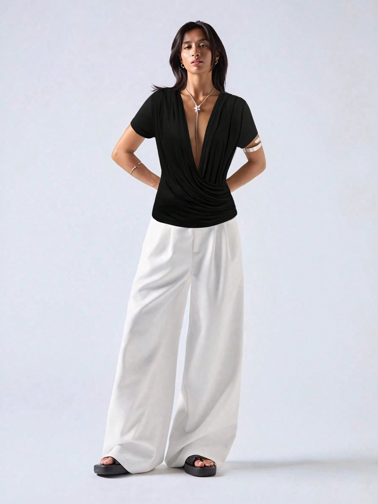 Noir Cascade Wrap Top – Charlie Suede