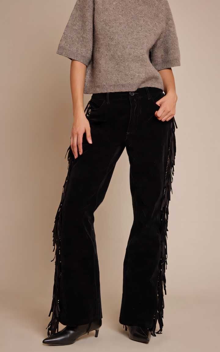 Black Suede Fringe Pants