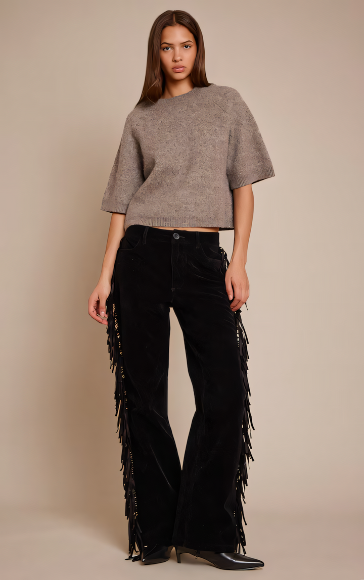 Black Suede Fringe Pants
