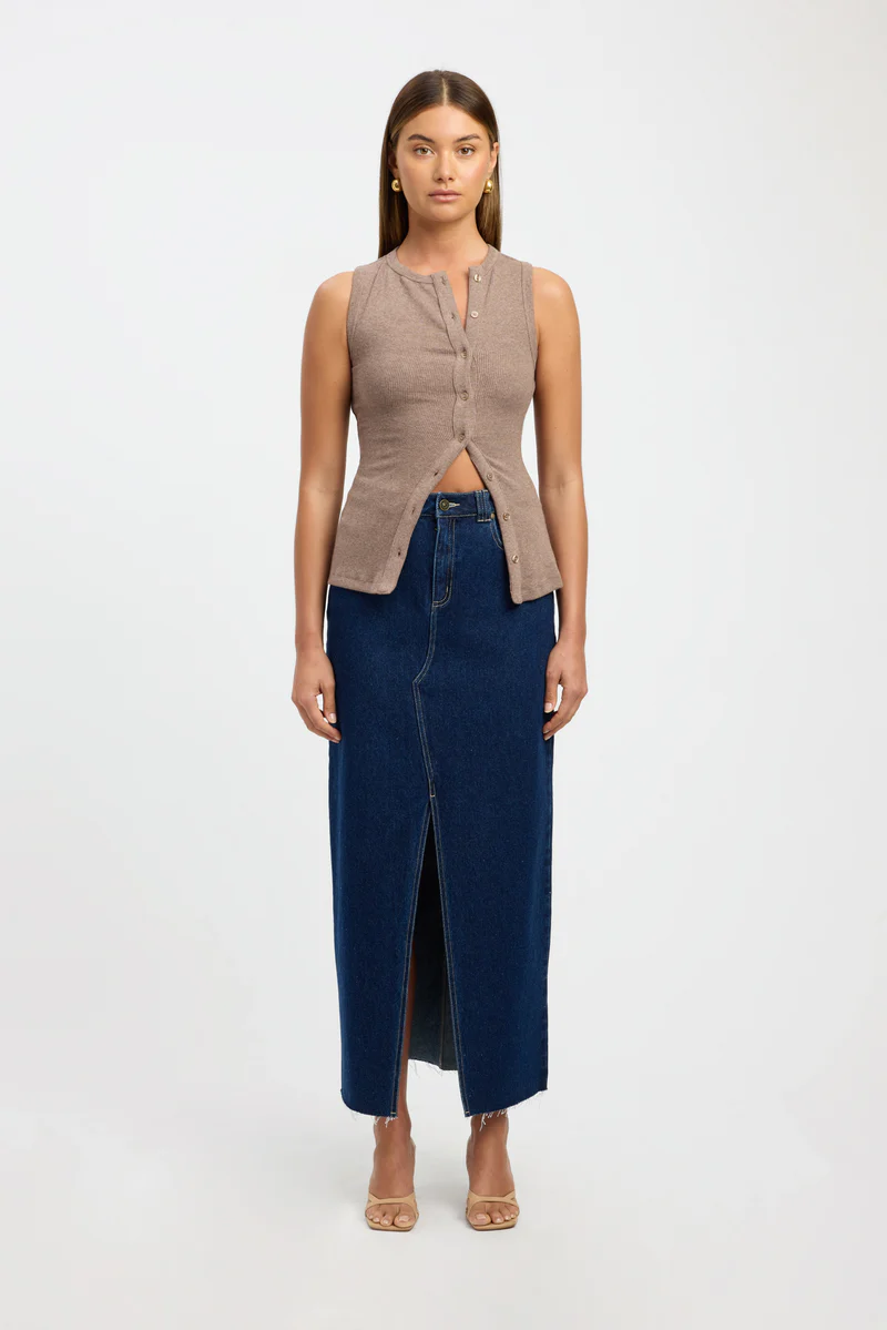 Ribbed Button-Front Knit Tank