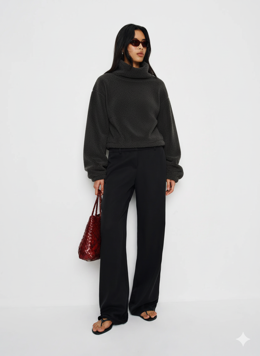 Cropped Sherpa Turtleneck Sweater