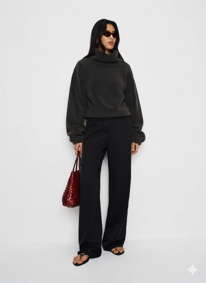 Cropped Sherpa Turtleneck Sweater