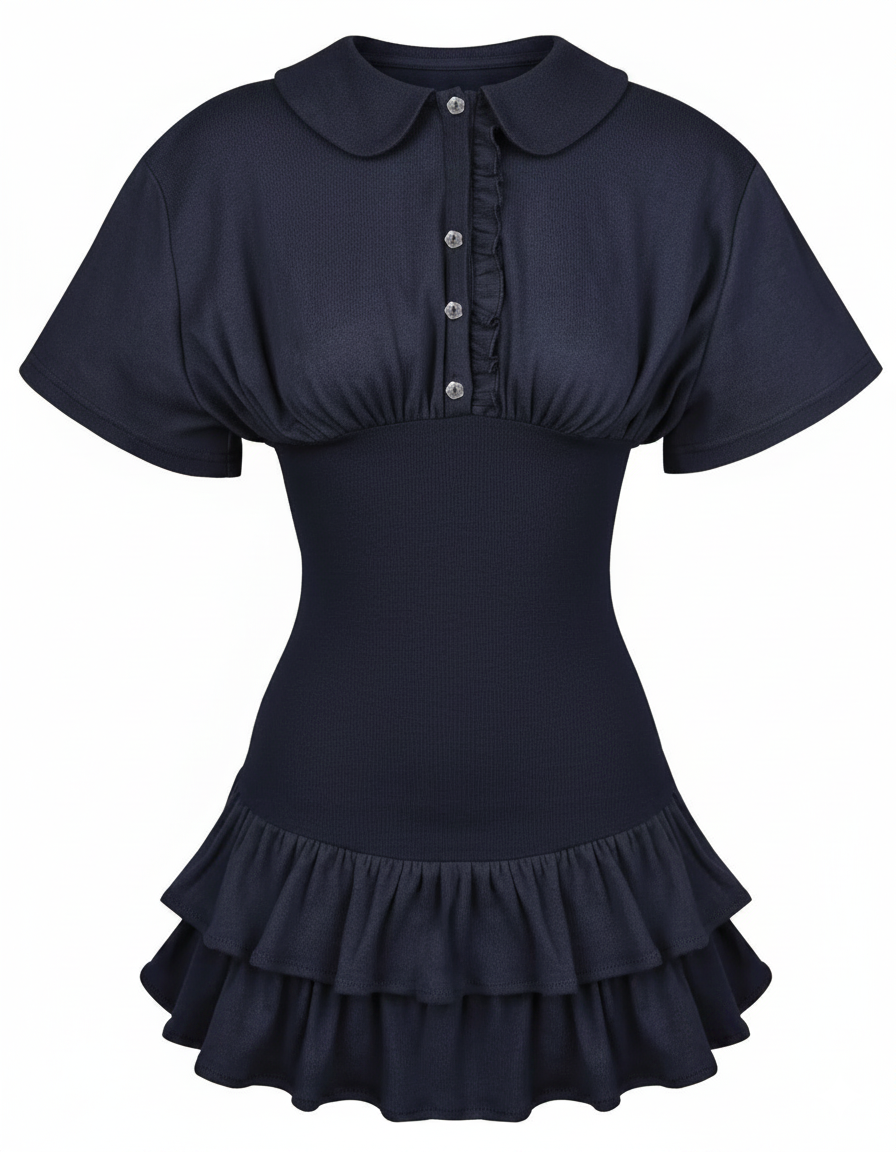 Collar Fitted Frill Dress