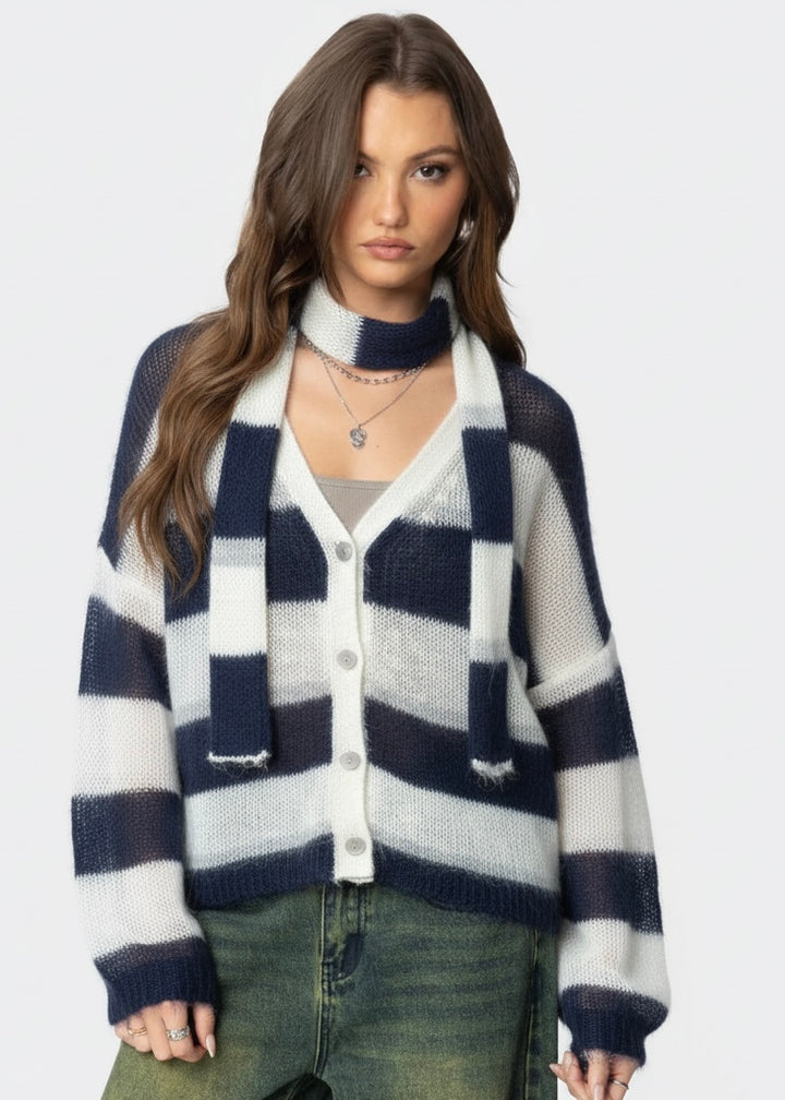 Blue and white striped sweater