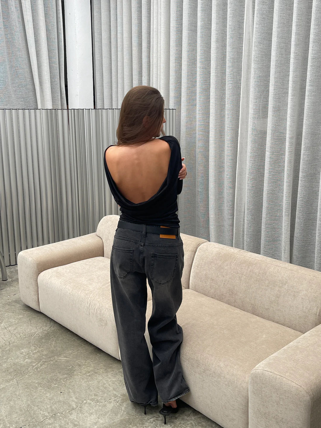 Draped Back Top Black