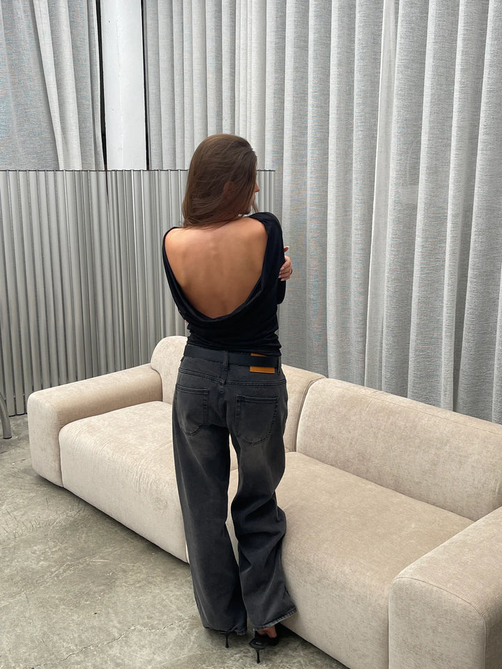 Draped Back Top Black