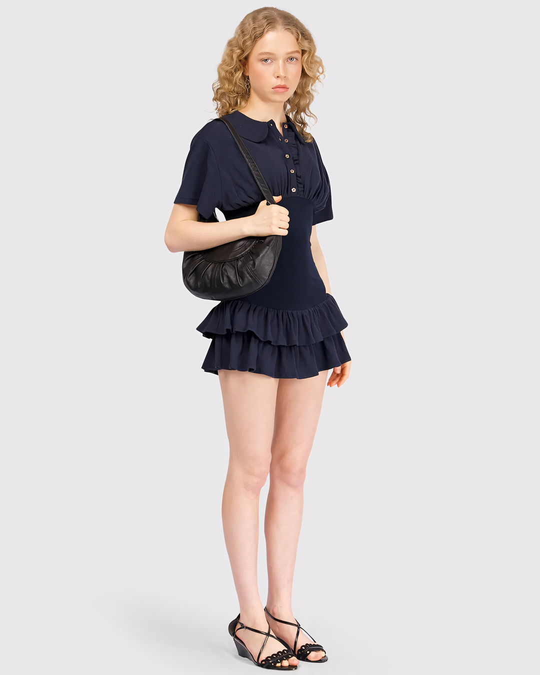Collar Fitted Frill Dress