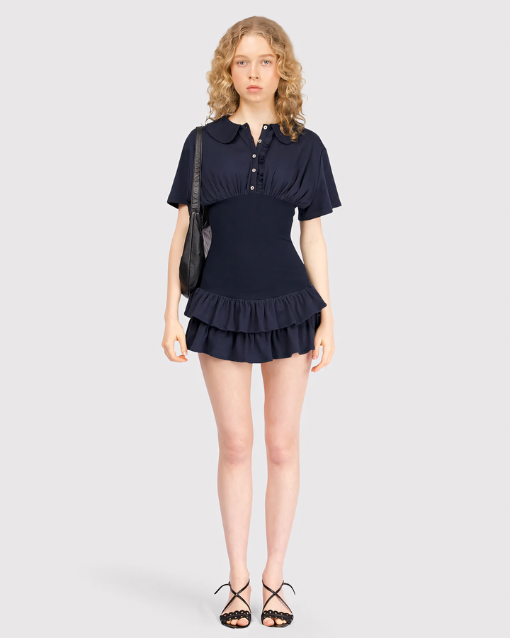 Collar Fitted Frill Dress