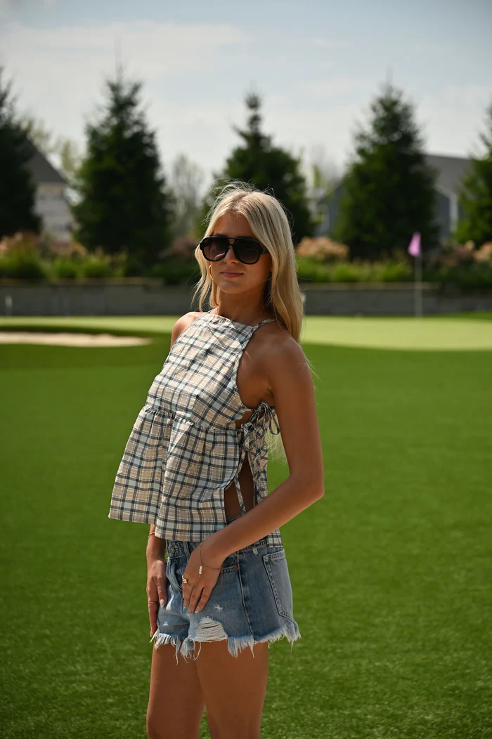 Effortless Plaid Tie-Top