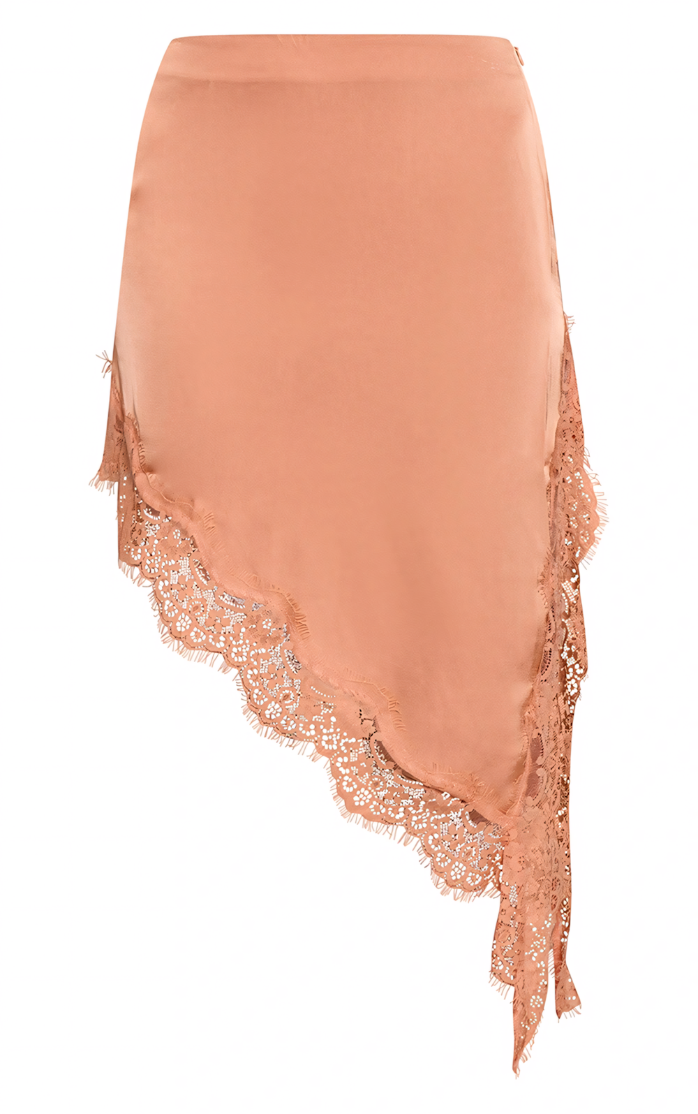 Peach Satin Lace Midi Skirt
