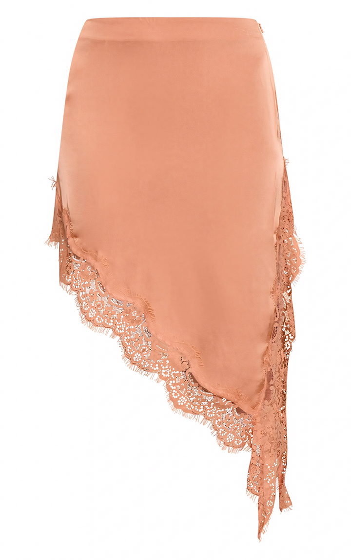 Peach Satin Lace Midi Skirt