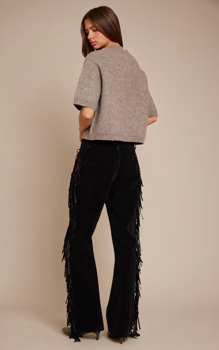 Black Suede Fringe Pants