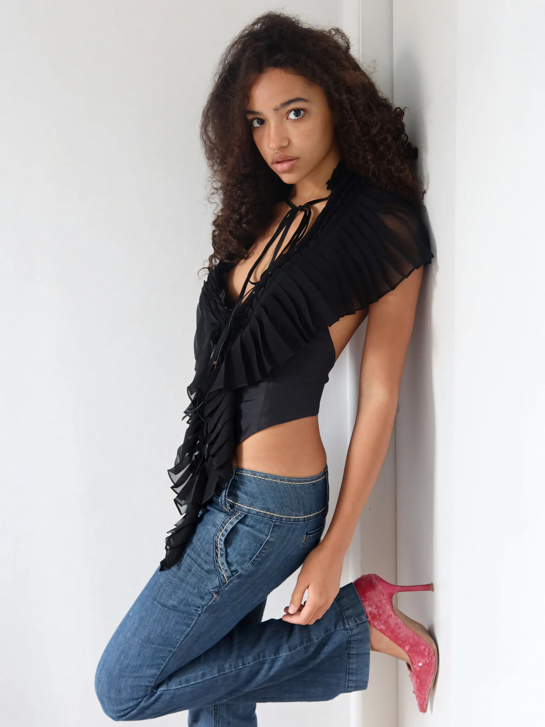 Midnight Ruffle Tie Top