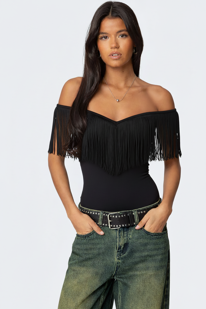 Luxe Black Fringe Top