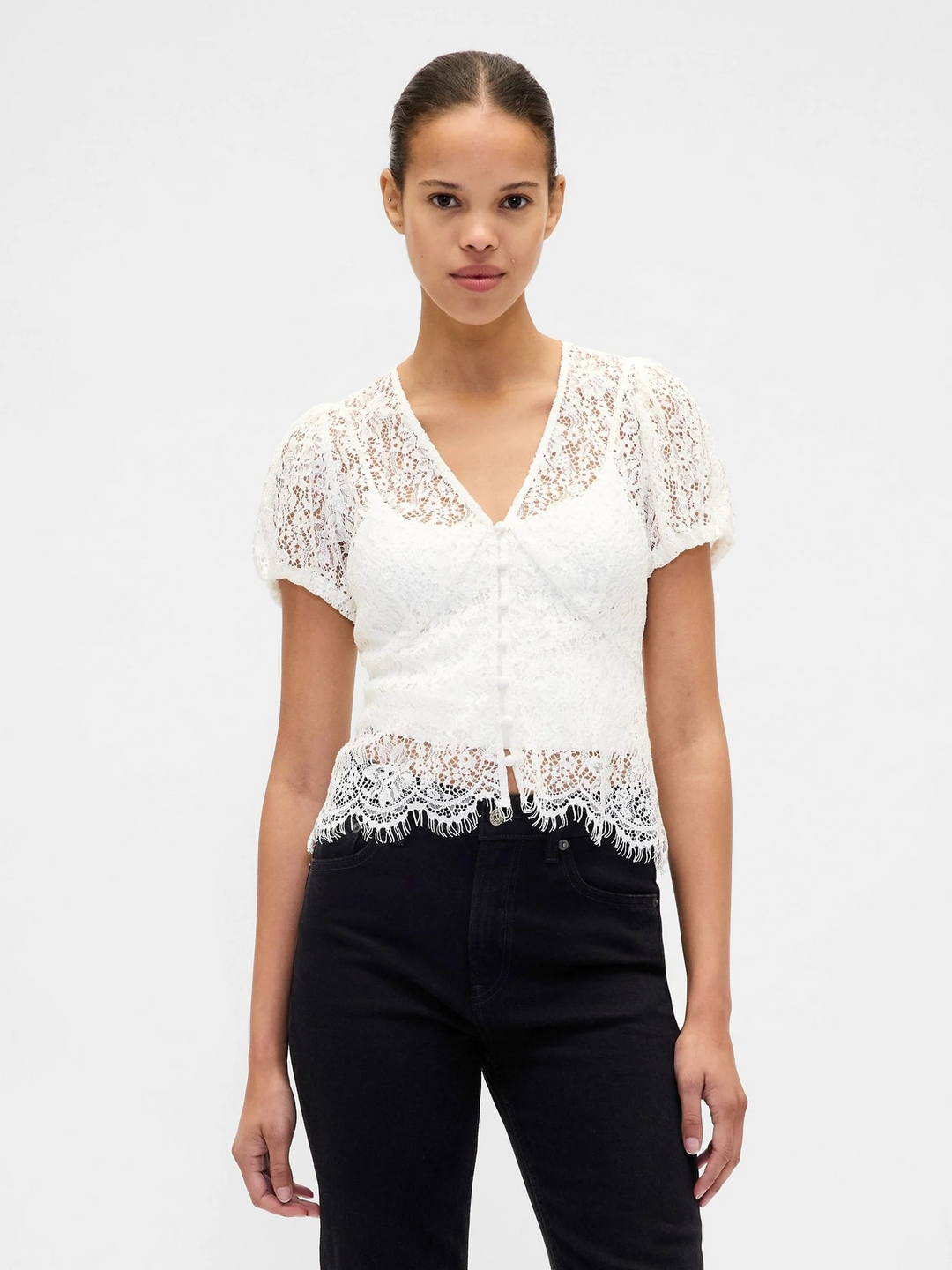 Petal Lace V‑Neck Top