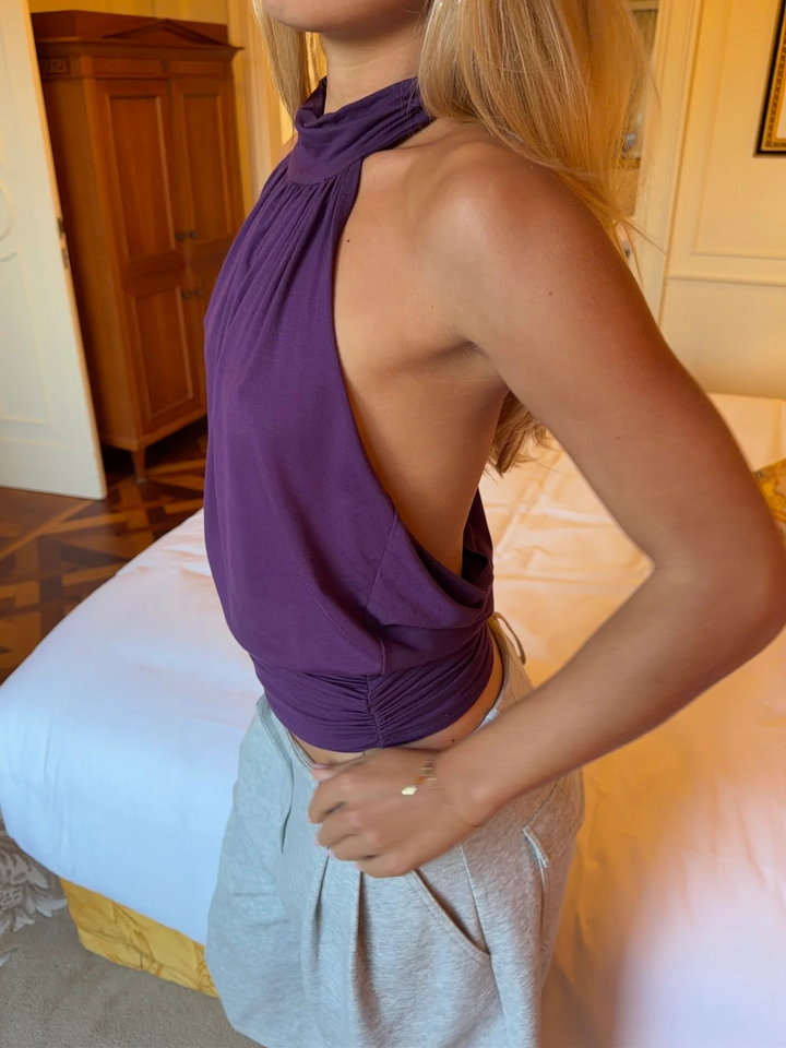 Draped Halter Purple Top