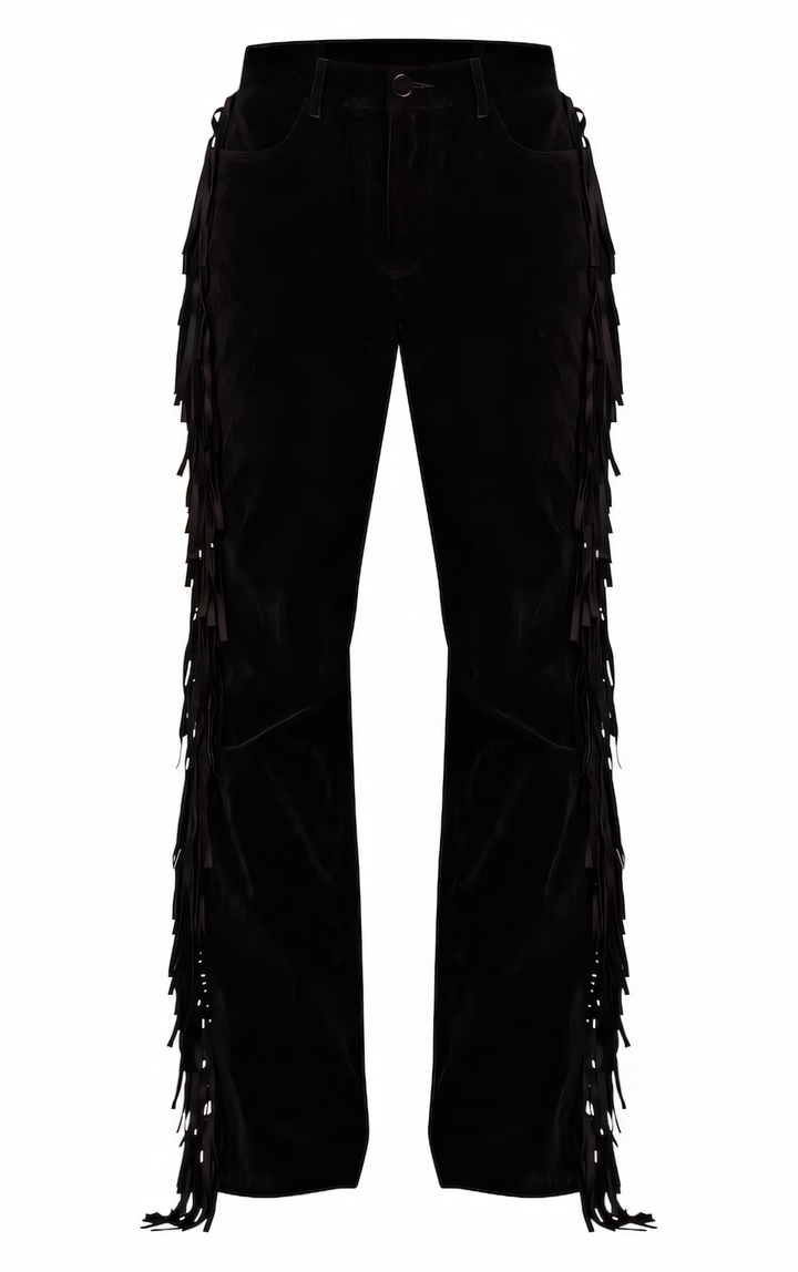 Black Suede Fringe Pants