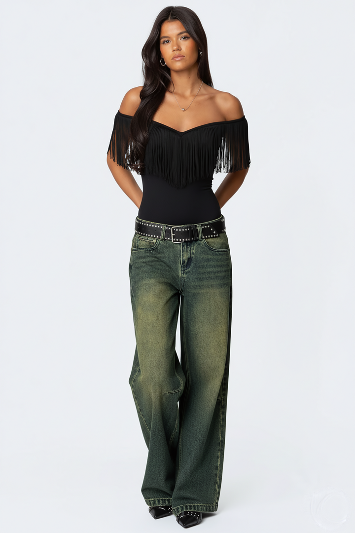 Luxe Black Fringe Top