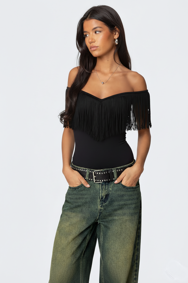 Luxe Black Fringe Top