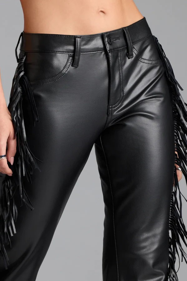 Leather Fringe Flare Pants