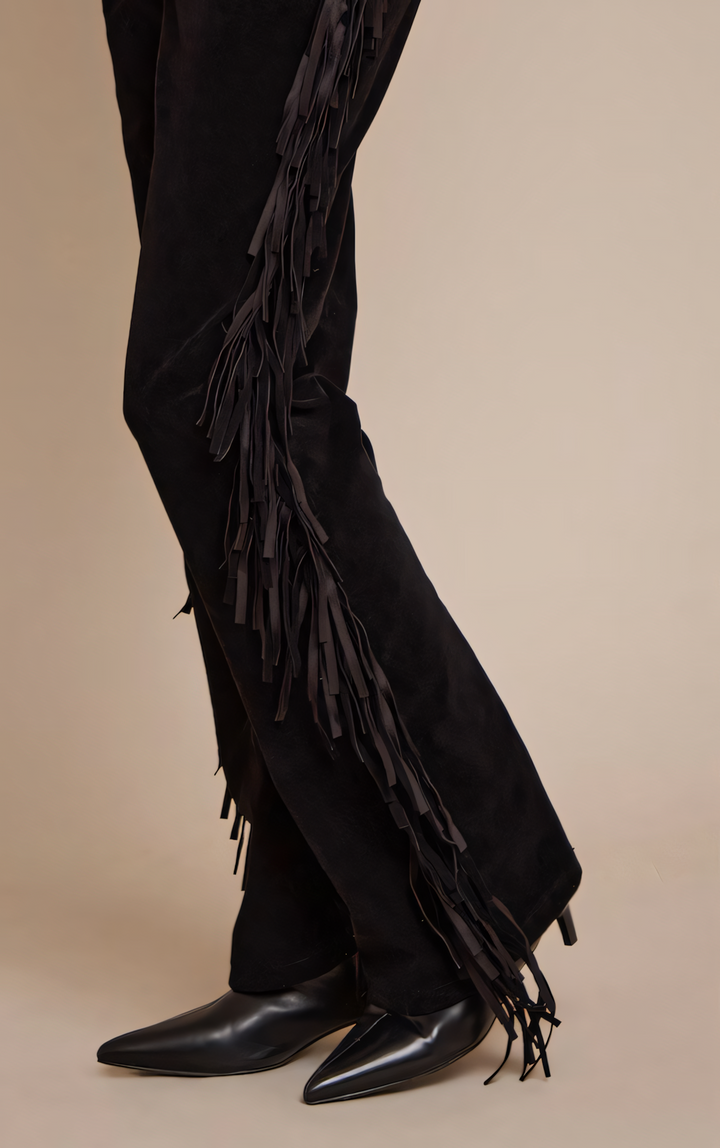 Black Suede Fringe Pants