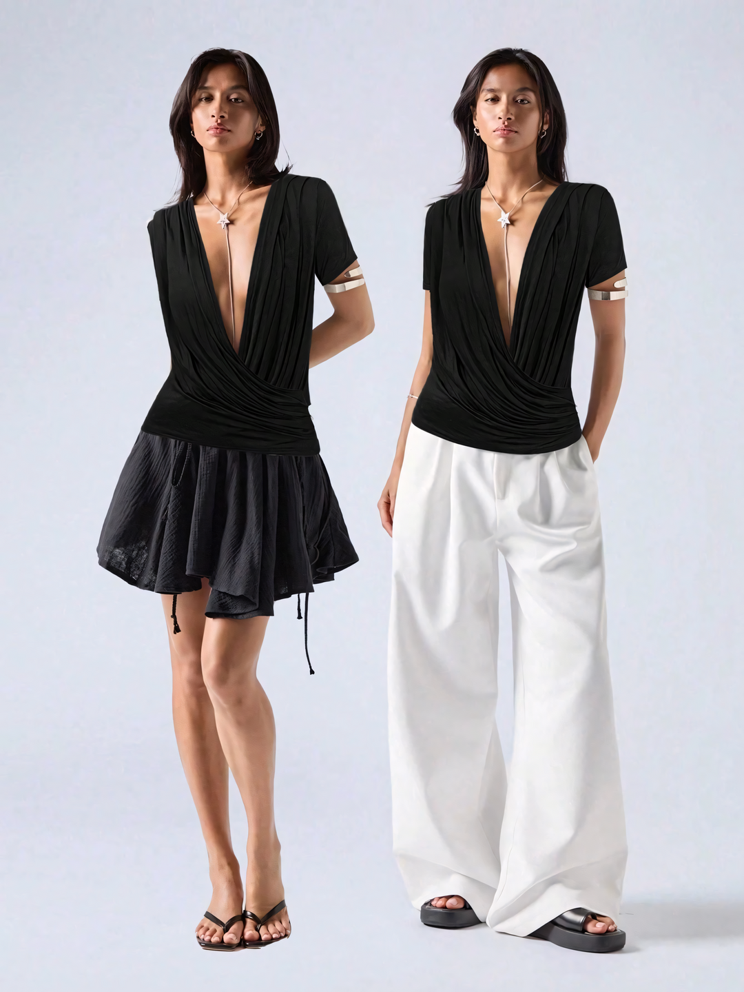 Noir Cascade Wrap Top