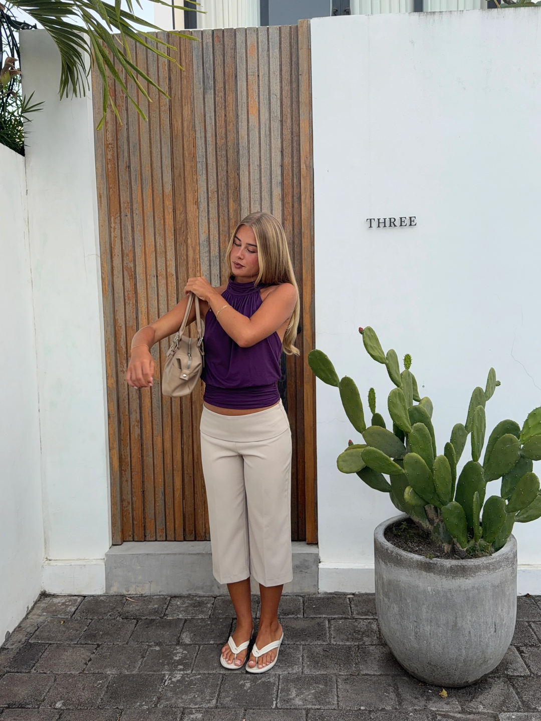 Draped Halter Purple Top